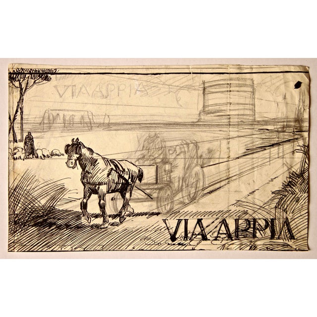 China ink and pencil drawing on paper. Not signed. Very good condition. This piece is attributed to the mentioned...