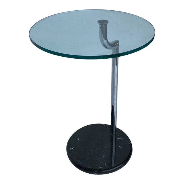 Vintage Postmodern Glass and Marble Swivel Side Table For Sale