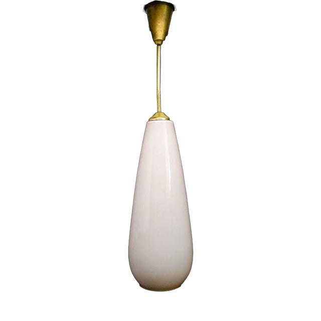 Glass and Brass Pendant Lamp, Poland, 1960s For Sale