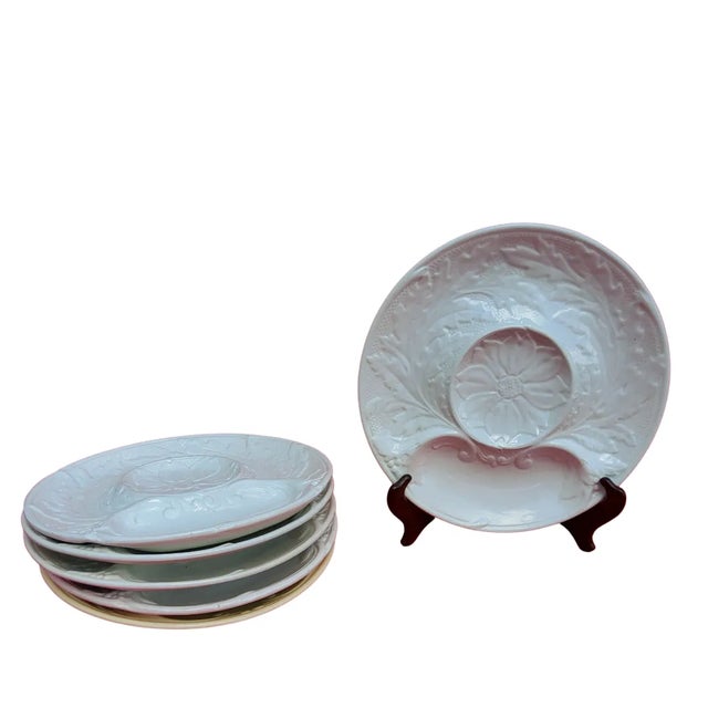 Gien Vintage French Gien White Majolica Artichoke Plates - Set of 4 For Sale - Image 4 of 4