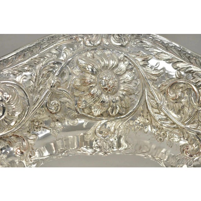 Early 20th Century Early 20th Century M&h English Victorian Art Nouveau Silver Plated Floral Repousse Fruit Bowls Pair For Sale - Image 5 of 12