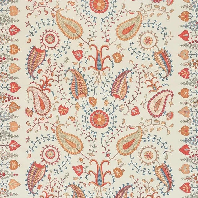 Sample - Schumacher Lakai Printed Embroidery Fabric in Ivory For Sale