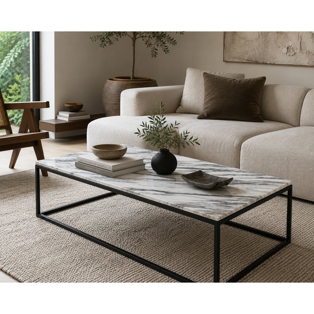 Contemporary Calacatta Vagli Marble Coffee Table with Black Steel Frame, 2000 For Sale - Image 3 of 9