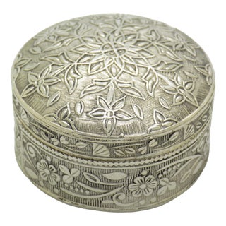 Vintage Italian Round Silver 800 Pill Trinket Snuff Box, 1980s For Sale