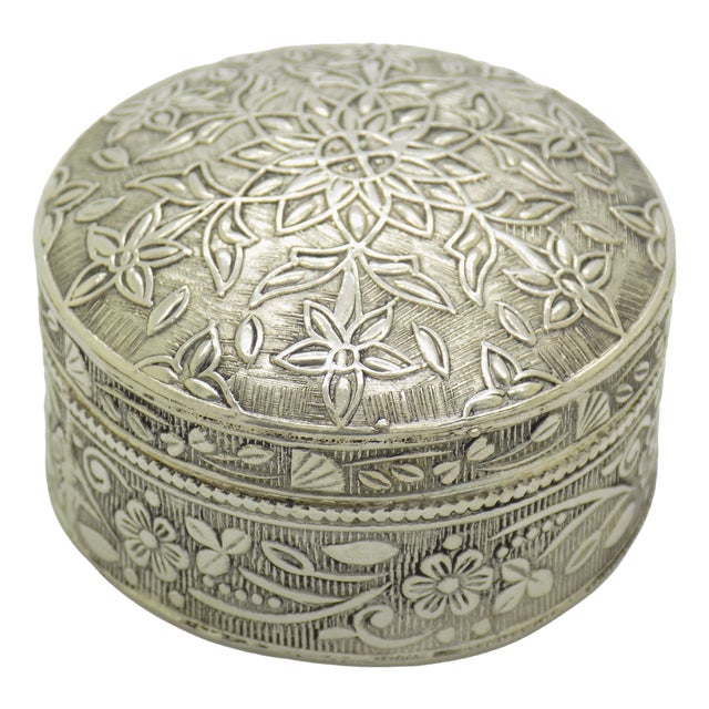 Vintage Italian Round Silver 800 Pill Trinket Snuff Box, 1980s For Sale