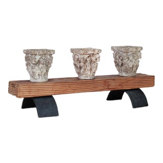 Brutalist Candle Holder With Architectural Medieval-Revival Capitals For Sale