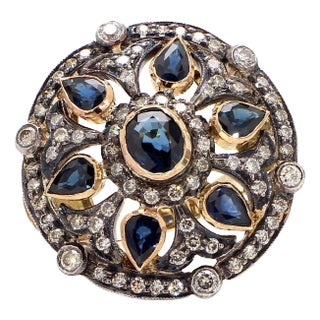 2.57 Carat Blue Sapphire and Diamond Gold Ring, Size 7.75 For Sale