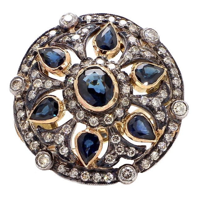 2.57 Carat Blue Sapphire and Diamond Gold Ring, Size 7.75 For Sale