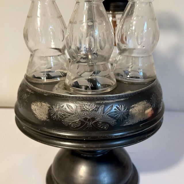 Late 19th Century Antique Victorian Aesthetic Quadruple Plate Condiment Cruet Carousel Set- 5 Pieces For Sale - Image 5 of 7