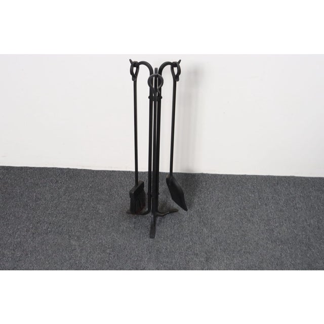 Mid-Century Modern Vintage Hand-Forged Iron Fireplace / Fire Tool Set With Poker, Shovel, and Brush For Sale - Image 3 of 16