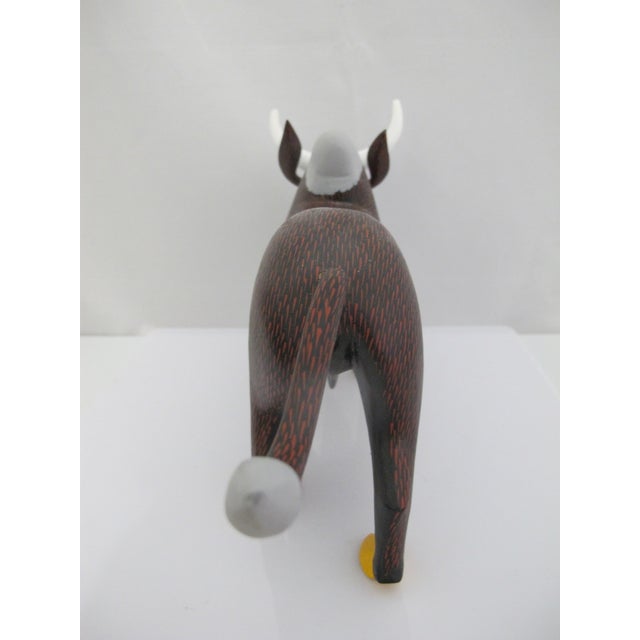 Brown Alebrije Oaxaca Mexico Morales Folk Art Carved Wood Bull Figurine Sculpture For Sale - Image 8 of 11