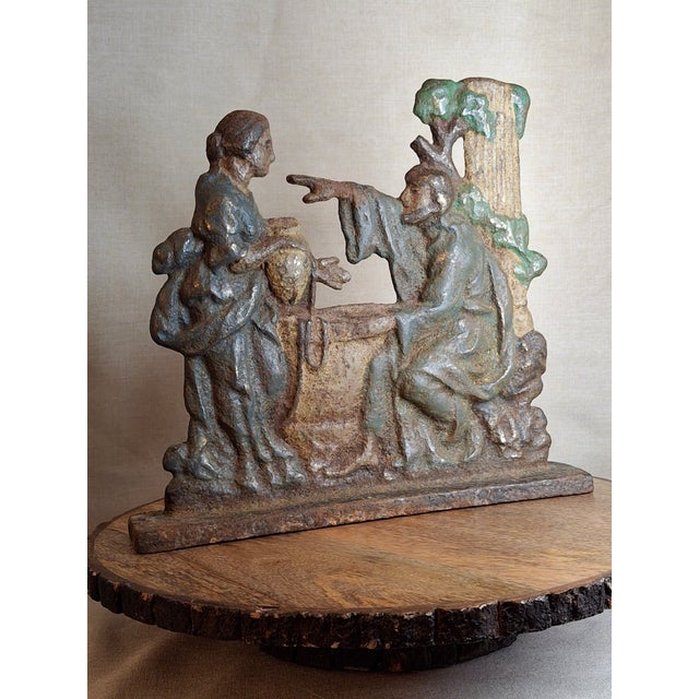 Late 19th Century Antique Cast Iron "Rebecca at the Well" Biblical Figural Doorstop – Original Paint, C. 1890 For Sale - Image 5 of 16