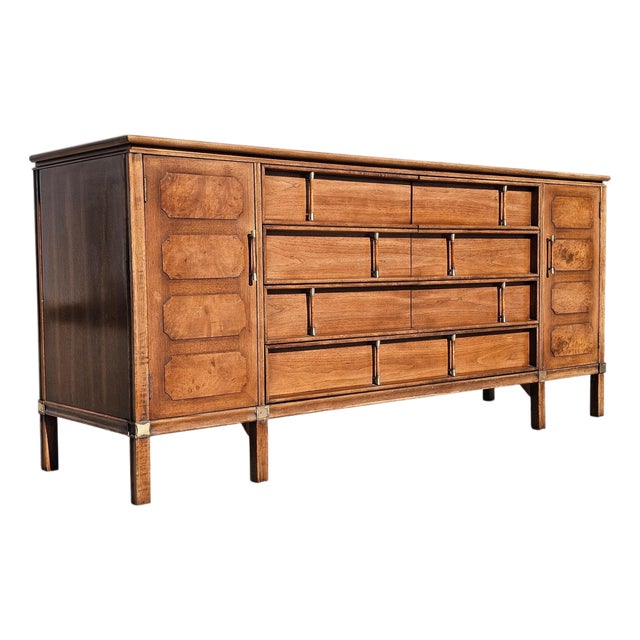 Mid Century Thomasville Tamerlane Mid Century Modern Inlaid Burlwood Credenza Sideboard For Sale