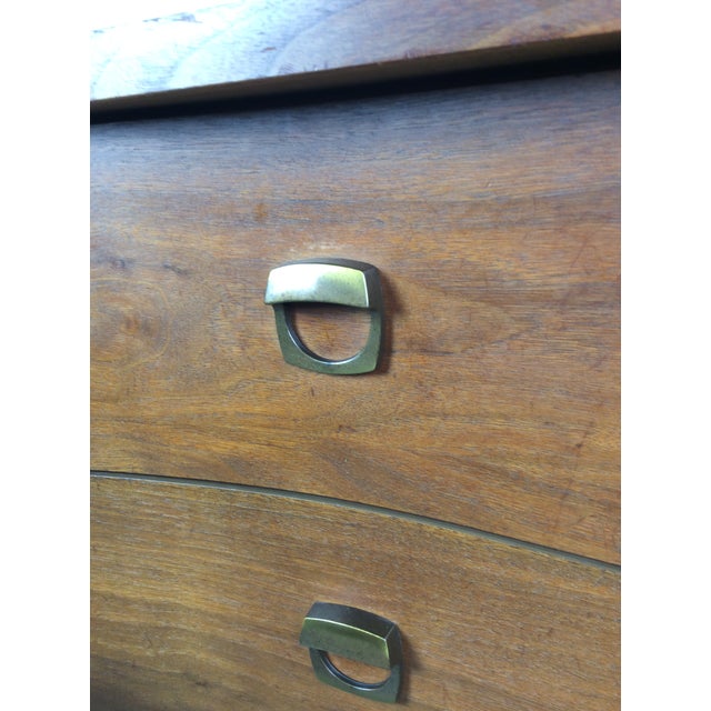 Mid Century Modern Four Drawer Writing Desk With Curved Drawer Fronts and Brass Hardware For Sale In Philadelphia - Image 6 of 11