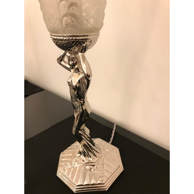 Silver French Art Deco Table Lamp by Muller Frères Luneville For Sale - Image 8 of 13