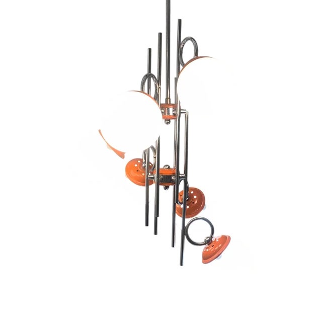 Orange and Chrome Sputnik Six Lamp Pendant Light, 1960s For Sale