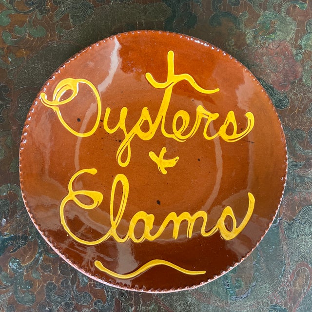 Slip Decorated Redware Bowl BY LESTER BREINENGER "Oysters + Clams" 1984 Robesonia, PA