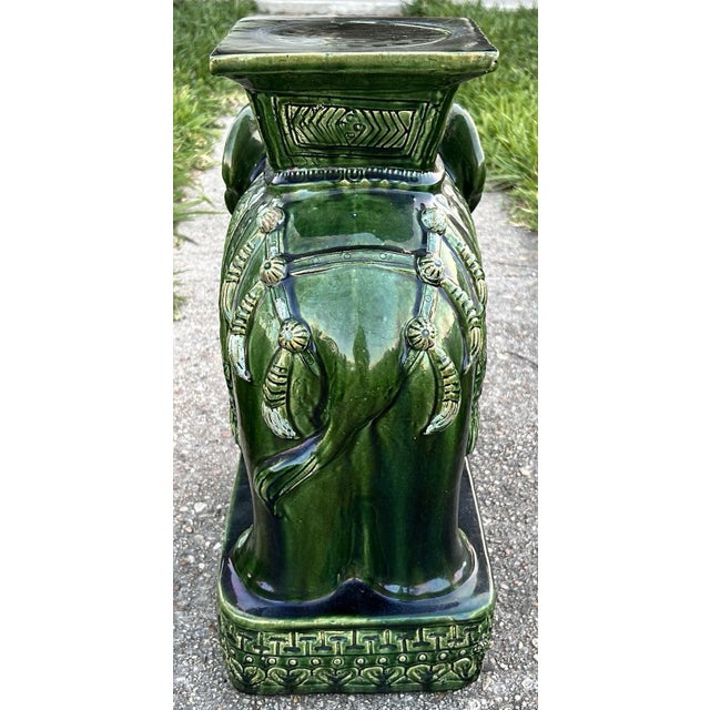 Vintage 1970’s Chinese Emerald Green Glazed Ceramic Elephant Garden Stool/Seat For Sale - Image 4 of 7