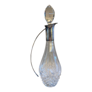 Vintage Mid-Century Modern Cut Glass and Silver Plate Decanter