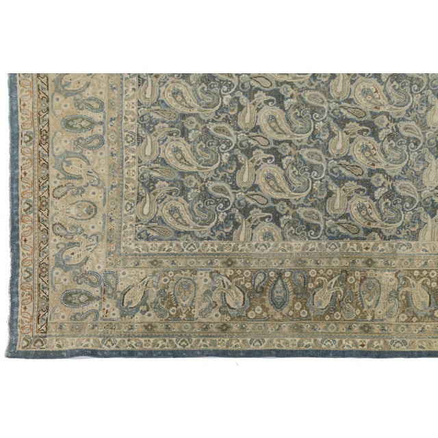 Antique Persian Tabriz Rug – 20th Century Blue & Cream Paisley Boteh Design For Sale In New York - Image 6 of 10