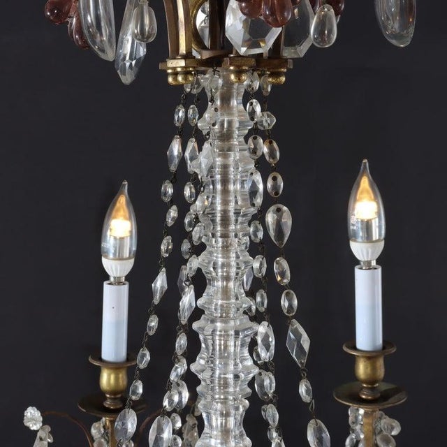 Metal Antique French Louis XIV Style Brass & Crystal 6 Light Chandelier C1930 For Sale - Image 7 of 11