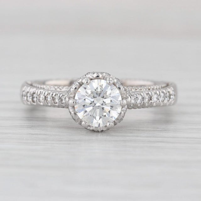 Silver Veraggio 1.47ctw Diamond Halo Engagement Ring W/ Box Gia 18k White Gold Filigree, Size 7.5 For Sale - Image 8 of 8