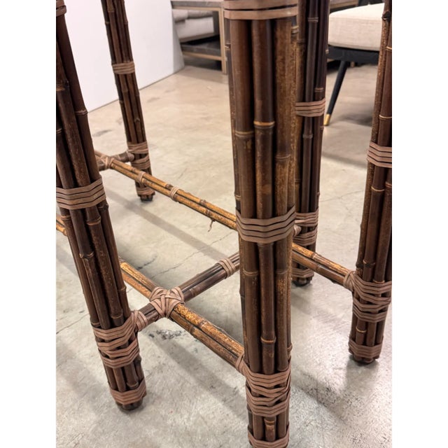 McGuire Furniture Oval Glass Top Dining Table + Six Double Cane Back Dining Armchairs, Vintage Set For Sale - Image 13 of 15