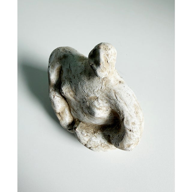 Sourced from a Bay Area estate, an artist-made female abstract figurative sculpture with a matte white glaze over taupe...