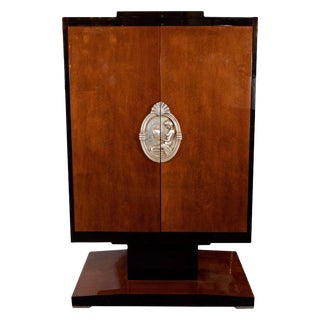 Art Deco Revival Walnut, Black Lacquer and Giltwood Armoire For Sale