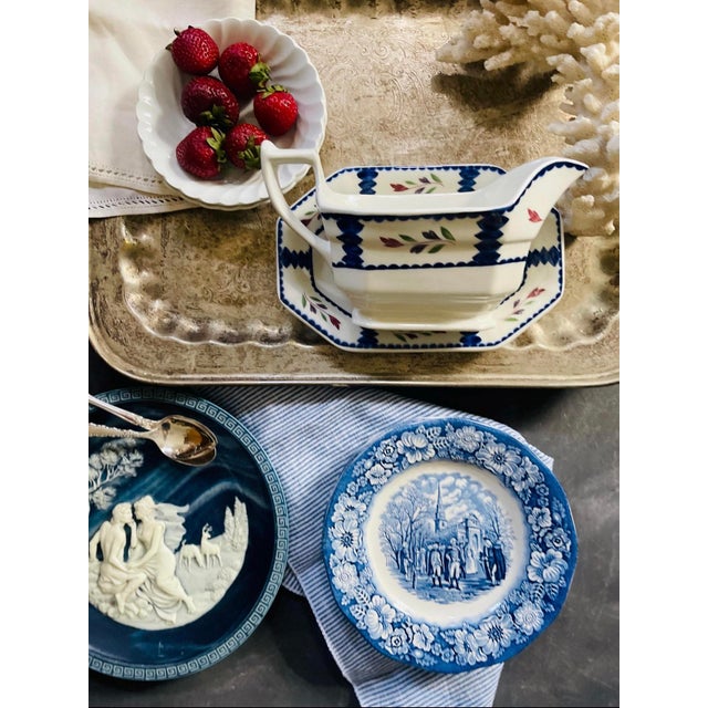 Ceramic 1990s English Ironstone Adams Lancaster Gravy Boat and Plate For Sale - Image 7 of 7