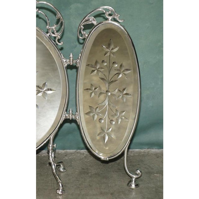 Metal Antique Art Deco Italian Silver Plated Venitian Cut Glass Fireplace Screen by Aeg, 1920 For Sale - Image 7 of 12