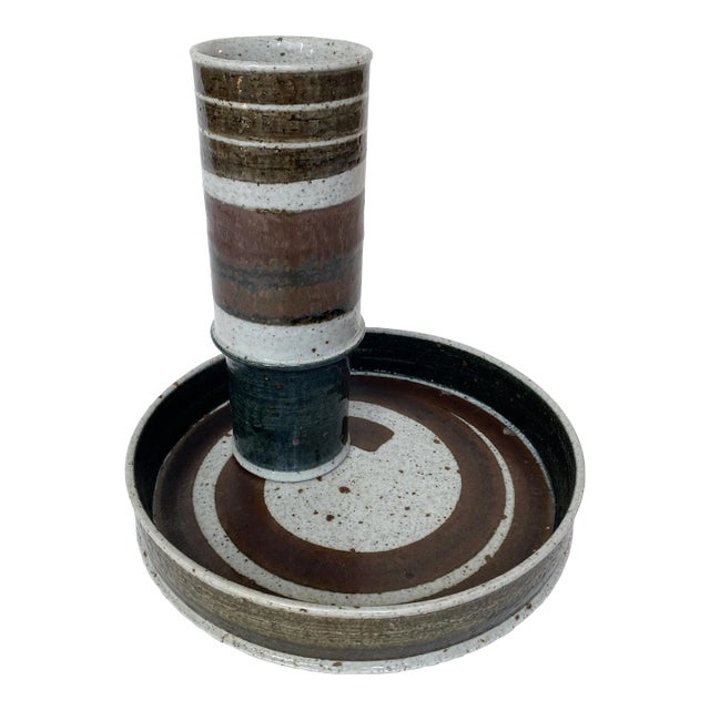 1970s Stoneware Vase and Large Plate by Inger Person for Rörstrand- 2 Pieces For Sale