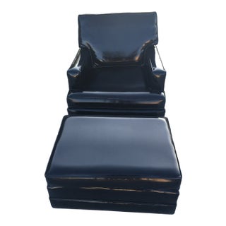 Mid-Century Modern Club Chair & Ottoman in Patent Leather Manner of Edward Wormley for Dunbar For Sale