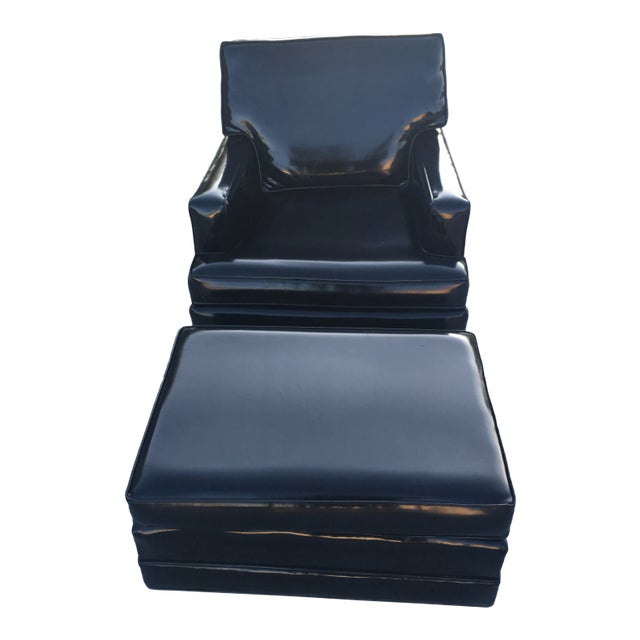 Mid-Century Modern Club Chair & Ottoman in Patent Leather Manner of Edward Wormley for Dunbar For Sale