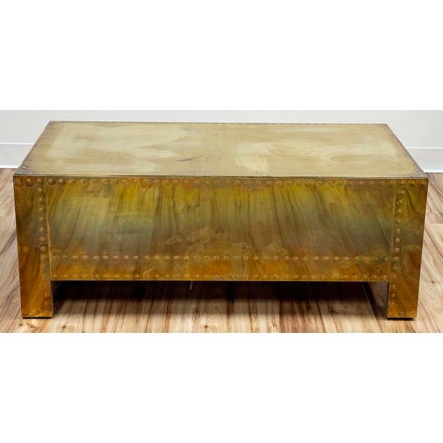 Wood Vintage Brass Clad Sarreid LTD Coffee Table Trunk For Sale - Image 7 of 14
