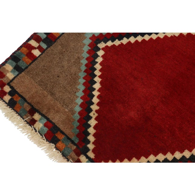 1950s 1950s Vintage Gabbeh Tribal Rug in Brown With Red Diamond Lozenge Pattern For Sale - Image 5 of 8