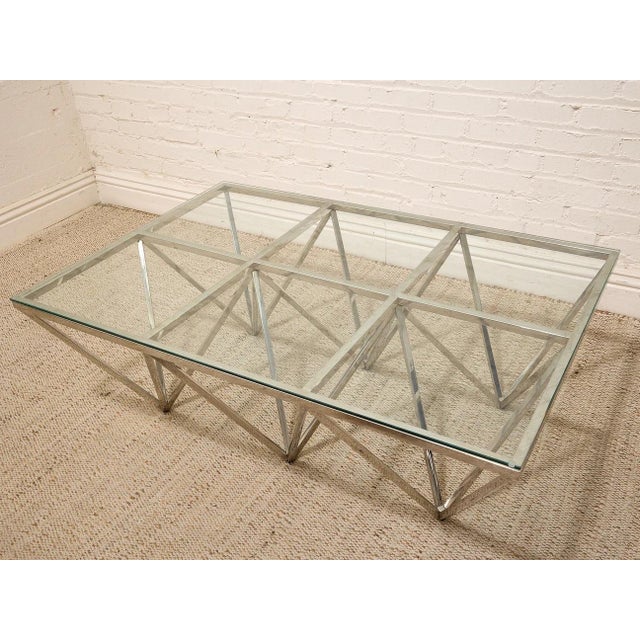 Mid-Century Modern Modern Chrome Geometric Coffee Table With Glass Top For Sale - Image 3 of 8