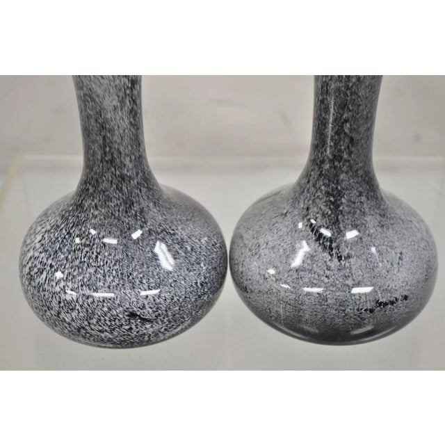 Vintage Mid Century Italian Modern Speckled Grey Glass Fluted Vases - a Pair For Sale In Philadelphia - Image 6 of 11