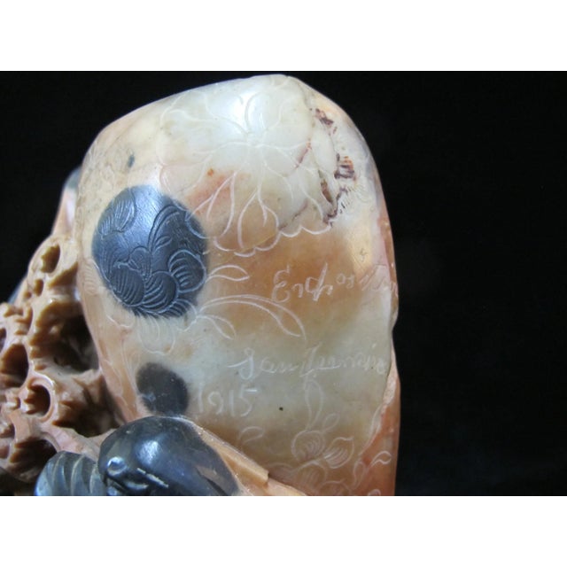 Early 20th Century Chinese Carved Soapstone Foo Dog Sculpture Double Brush Pot Inkwell Vase For Sale - Image 5 of 10