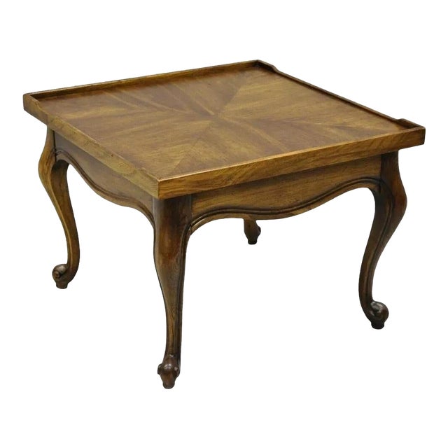 Vintage French Provincial Style Low Oak & Walnut Square Side Table For Sale