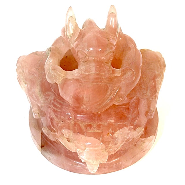 20th C. Chinese Carved Rose Quartz Archaistic Censer with Guardian Lion Finial For Sale - Image 10 of 18