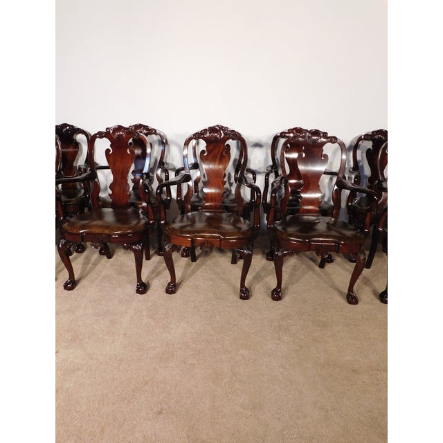 1990s Set of 10 Kindel Winterthur Mahogany Queen Anne Ball Claw Dining Arm Chairs For Sale - Image 5 of 17