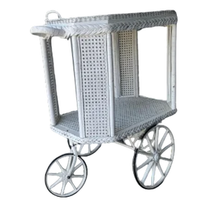 Heywood Bros. Wakefield Co Drinks Bar Cart White Cane Wicker