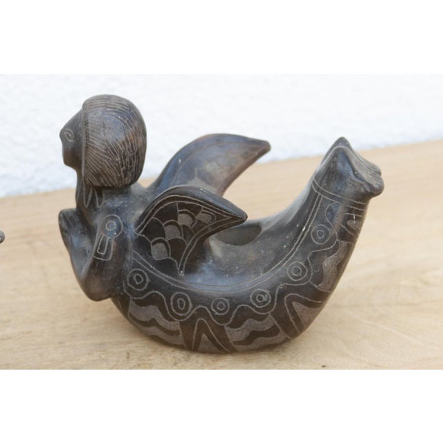 Mid 20th Century Pair of Vintage Black Clay Mythological Sirens For Sale - Image 5 of 6