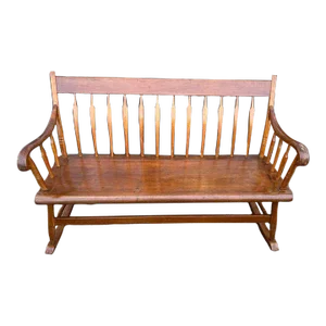 Antique American Style Solid Wood Rocker Bench, 19th Century