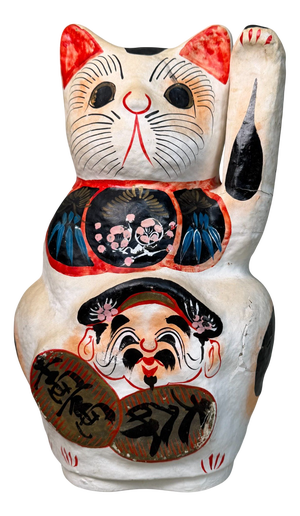 Large Japanese Hand-Painted Maneki-Neko Lucky Cat, 1950s
