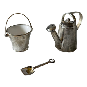 Vintage Godinger Silver Plate Watering Can and Bucket Salt and Pepper Set