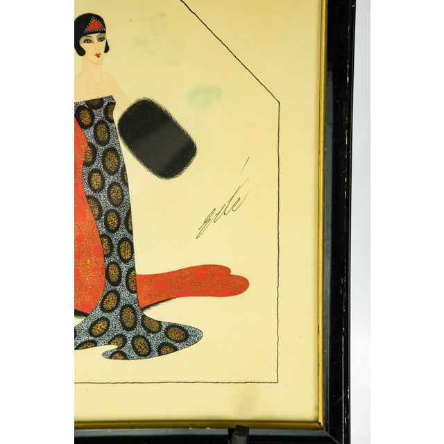Metal Early 20th Century "Untitled" Erté Fashion Gouache Illustration For Sale - Image 7 of 13