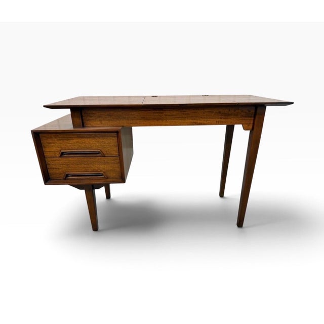 Wood Mid-Century Modern Drexel Perspective for Milo Baughman Walnut Desk Vanity Via For Sale - Image 7 of 11