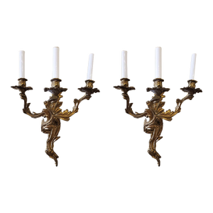 Pair of 1910s Louis XV Style Brass Sconces